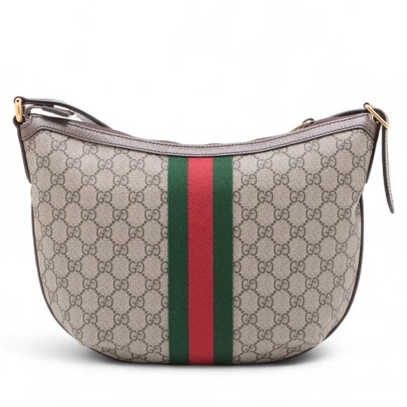 Gucci GG Supreme Monogram Web Small Ophidia Half Moon Hobo Brown - Picture 2 of 9